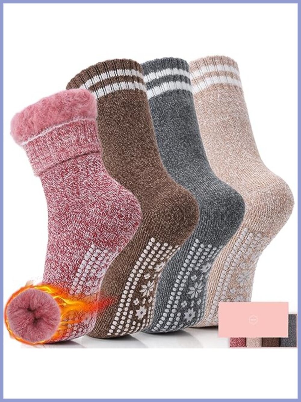 HUGSWEET Thermal Slipper Socks Non Slip Fuzzy Women Cozy 4 Pairs